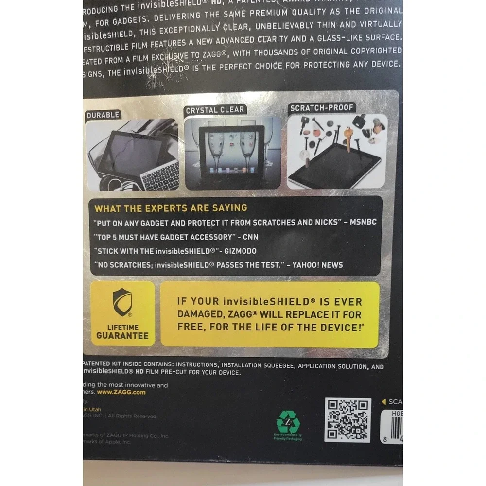 Zagg Invisible Shield iPad 2/3 Generation Apple, HD Military Grade Protector NIP